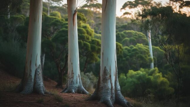 Eucalyptus tree trunks or Gum tree trunks from the inclined hills.