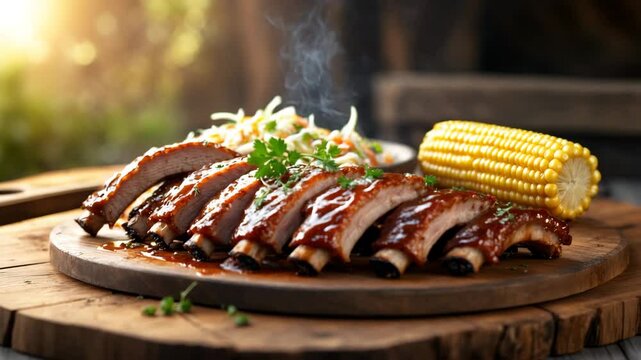 Juicy grilled pork ribs on the barbecue