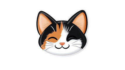 Cartoon cat winks with a sweet smile, showing its calico fur pattern against the black background.