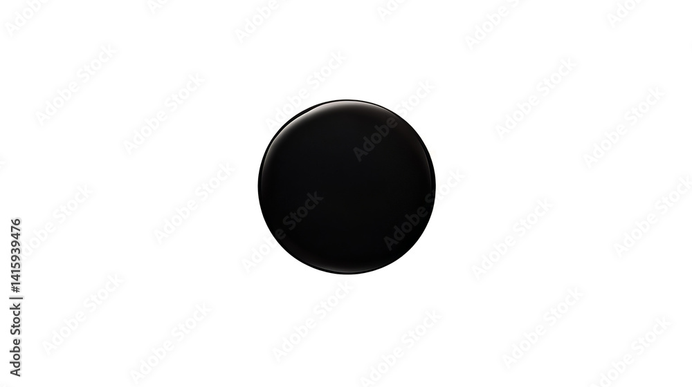 Poster dark sphere floats in completely black background, having a subtle reflection and some orange highli