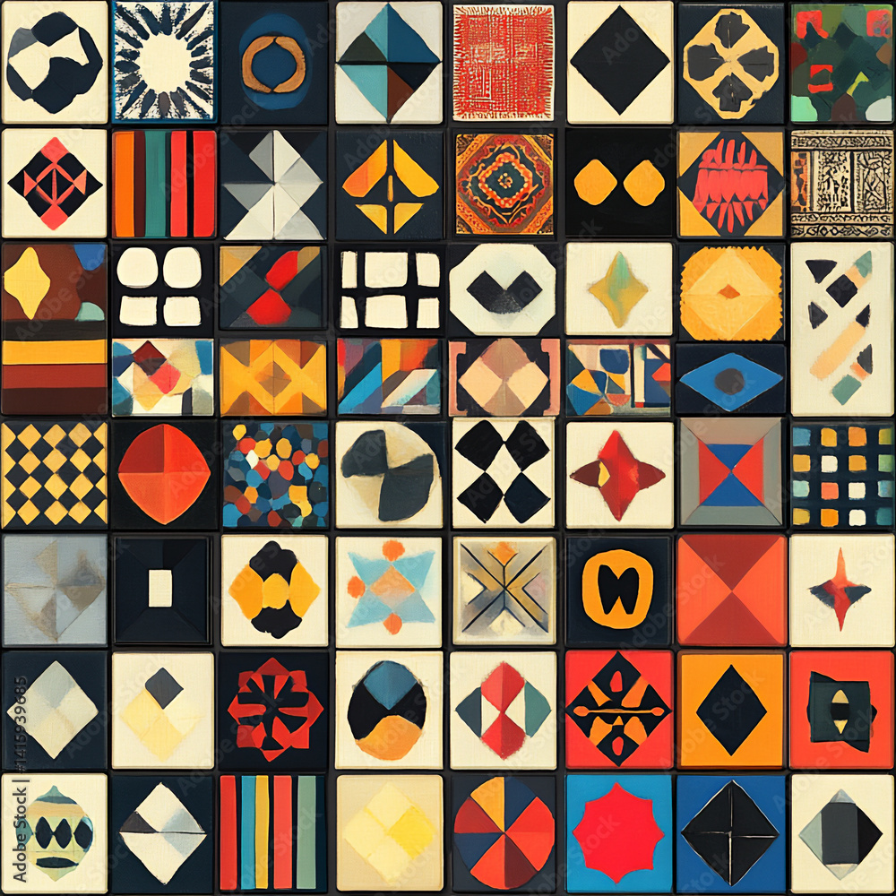 Poster patchwork grid of diverse peruvian geometry