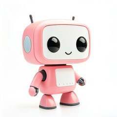  Cute pink cartoon robot with big eyes and friendly smile