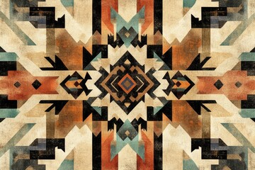 Abstract geometric pattern with earthy tones and a symmetrical design, evoking Southwestern or Native American art.