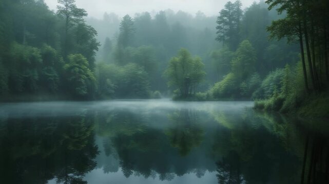 A peaceful and quiet morning at a tiny lake with forest reflections on the water surface in Small Polissya, Ukraine, Europe. Nature's ecology captured in video wallpaper. Explore Earth's beauty.