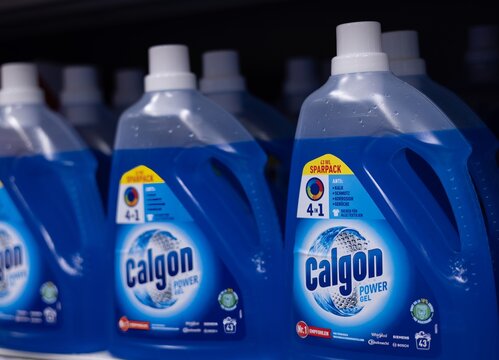 Calgon Power Gel Cleaning Solutions Display - FRANKFURT, GERMANY - MARCH 21, 2025
