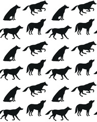 Vector seamless pattern of flat wolves silhouette isolated on white background