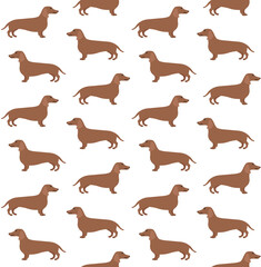 Obraz premium Vector seamless pattern of flat hand drawn dachshund dog isolated on white background