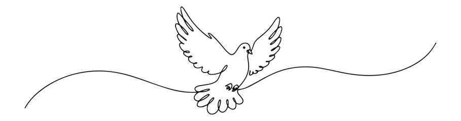 simple flying dove illustration, line art vector representing peace and the holy spirit
