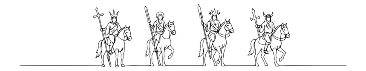 continuous line vector of three wise men riding to bethlehem, religious minimalist sketch