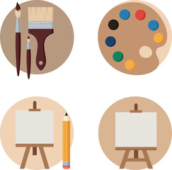 Artistic painting tools with brushes palette easel and pencil in flat design vector illustration