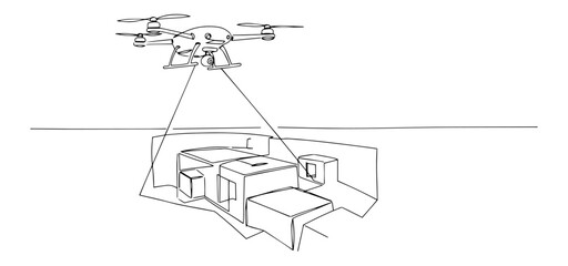 Monoline Cargo Drone Scanning Containers – Minimal Logistics Vector