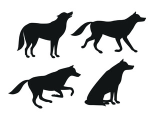 Vector set of flat wolves silhouette isolated on white background