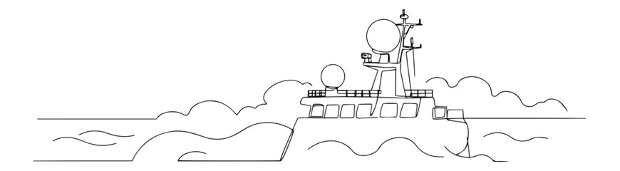 military warship in ocean waves vector © Luka