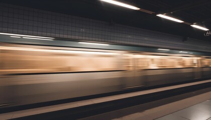 subway station, blurred train motion, long exposure, underground platform, fluorescent lighting, tiled walls, urban transportation, movement, speed, tunnel vision, metropolitan, public transit