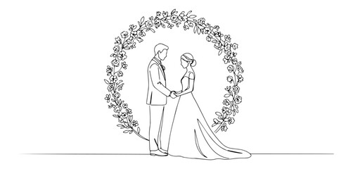 wedding couple vector line art
