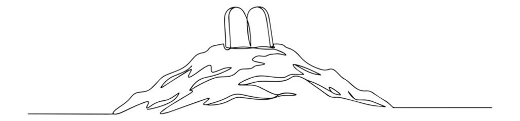 line art vector of mount sinai with stone tablets of ten commandments in minimalist religious style