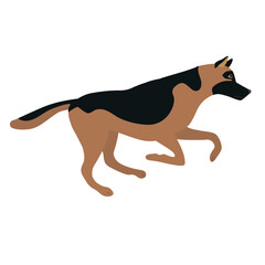 Vector flat hand drawn running shepherd dog isolated on white background