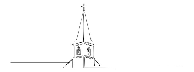simple line art of a church steeple with cross, minimalist religious architecture vector
