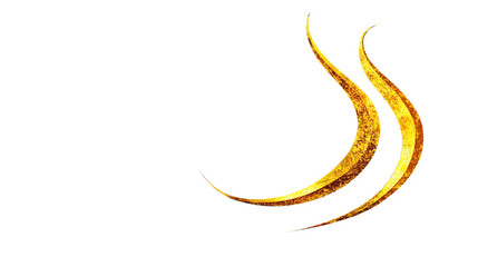 Two golden curved shapes are presented over a stark black backdrop, glowing with textured luminosity.