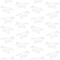 Vector seamless pattern of flat hand drawn outline running shepherd dog isolated on white background