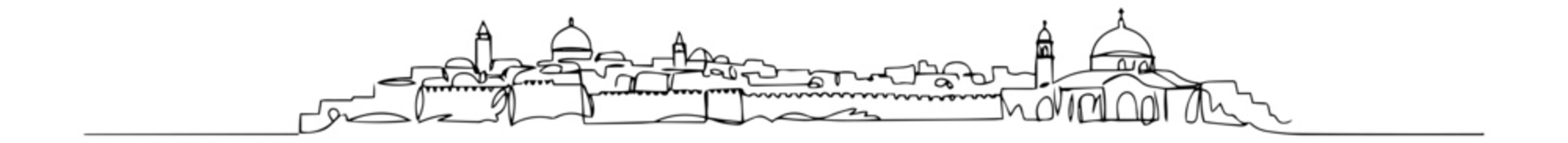 One‑line panorama of ancient Bethlehem hillside skyline under a star‑lit horizon