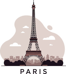 Obraz premium Eiffel Tower landmark with cityscape silhouette in minimal muted colors flat design vector illustration