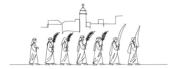 outline vector of palm sunday people walking