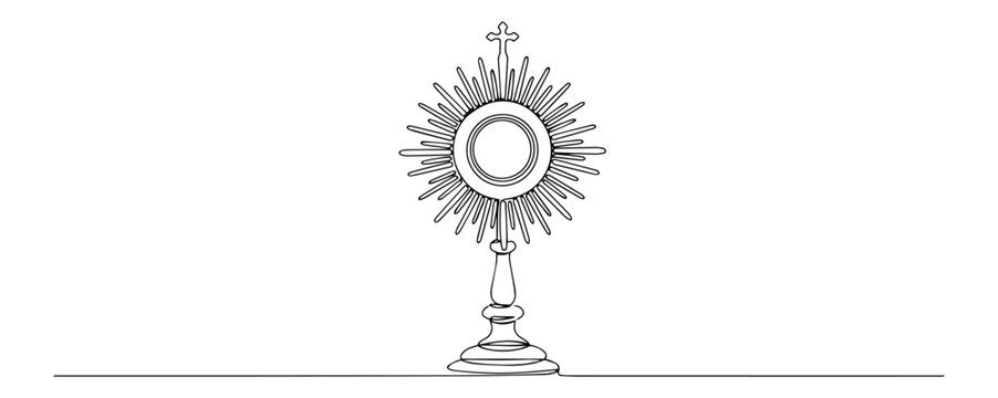 monstrance with host in line art, christian symbol of eucharistic adoration and faith vector