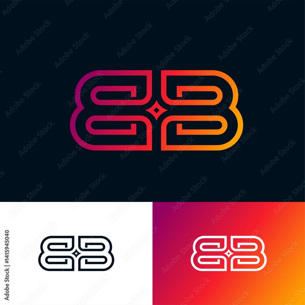 Poster b and b monogram with small star. two letters b symmetrically mirrored.