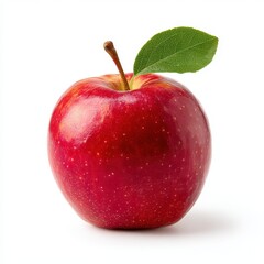 Shiny red apple with leaf isolated on white background