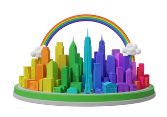 Obraz premium Colorful cityscape rainbow illustration isolated on white background