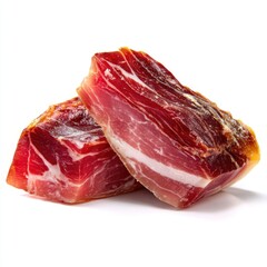Fototapeta premium Two portions of cured meat resting isolated on white background