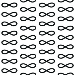 Vector seamless pattern of hand drawn sketch doodle infinity sign isolated on white background