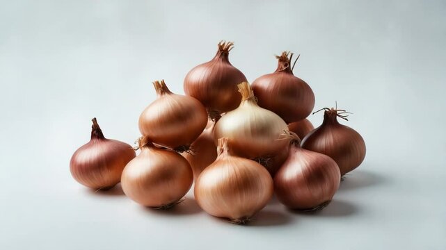 Mature onions displayed against a white background