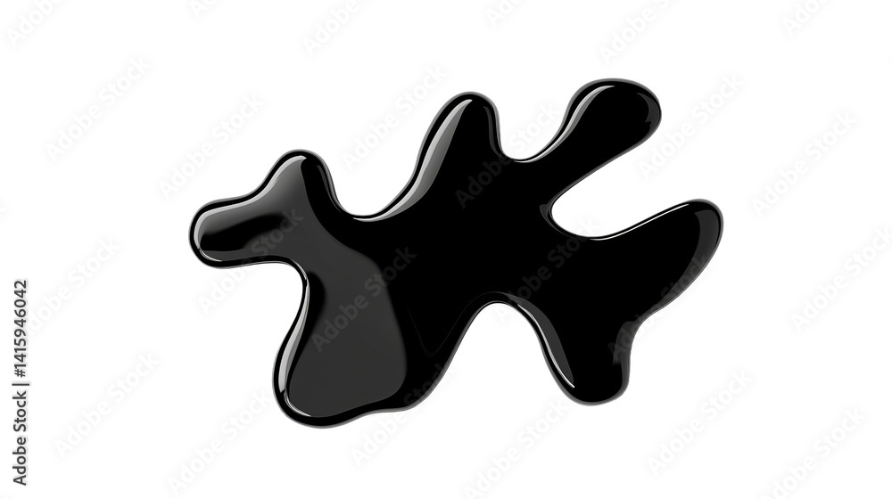 Poster a black abstract shape reflects light against a dark background, showing curves and smooth edges.