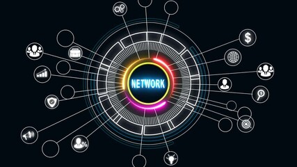 Animation of network of connections with icons. digital interface connection and communication concept. networking, social media connection concept. creative 4k footage for your video project - Powered by Adobe