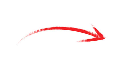 A red arrow marker is isolated on a transparent background, The arrow sign is drawn by hand with a marker, Marked arrow isolated on the background.	