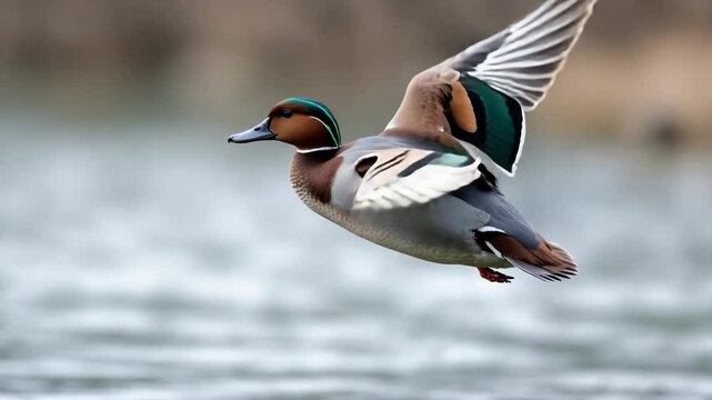 Teal gliding across the sky.