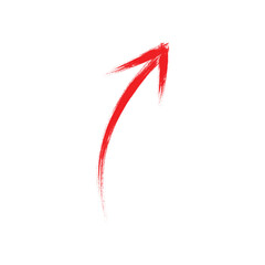 A red arrow marker is isolated on a transparent background, The arrow sign is drawn by hand with a marker, Marked arrow isolated on the background.	