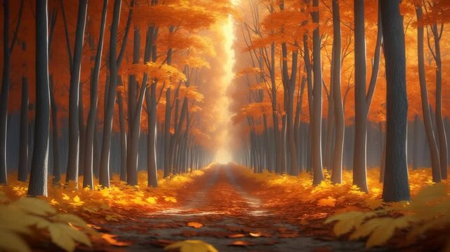 Pathway through the vibrant autumn forest