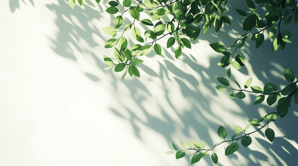 Natural tree leaves shadow on white wall