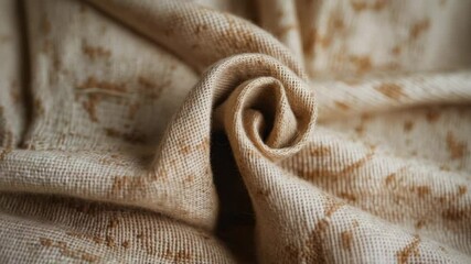 Background of cotton woven fabric featuring specks of different shades of beige and brown with space for text. Office desk theme, burlap woven texture backdrop. - Powered by Adobe