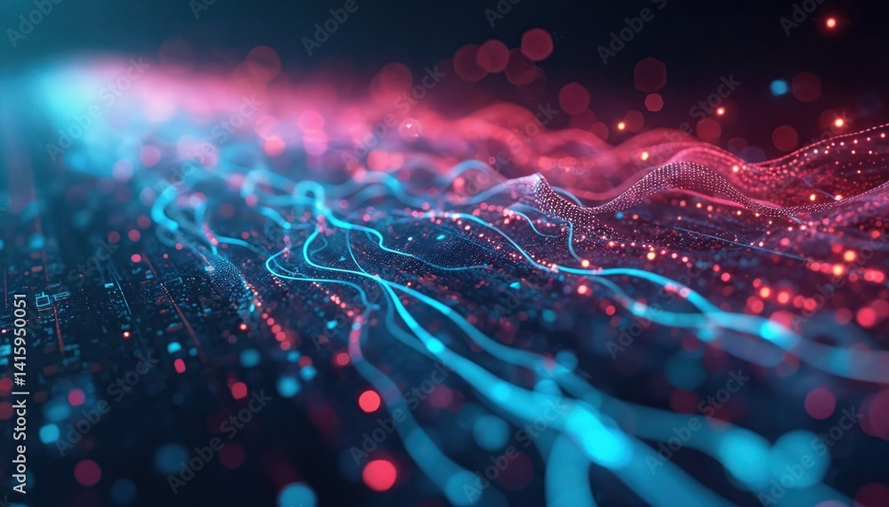Poster abstract tech background shows high-speed global data transfer. vibrant digital streams represent ul