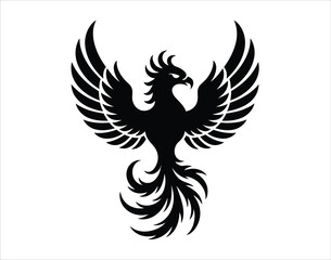 Naklejka premium Phoenix Tattoo EPS & Vector Designs , Clean Black Silhouette Firebird Graphics for Ink or Digital Art
