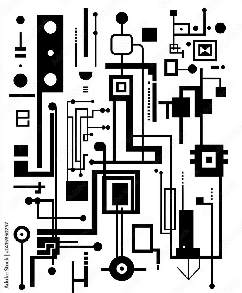 Poster constructivist system representation black and white functional