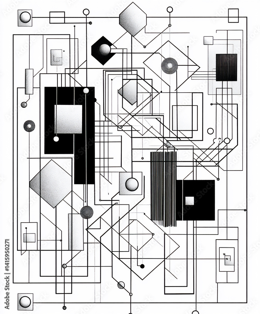 Poster constructivist system representation black and white functional