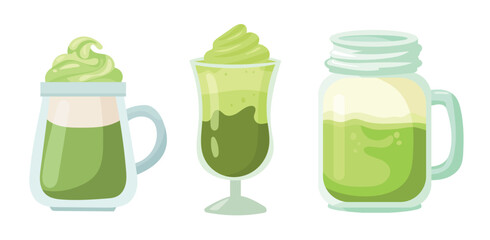 Matcha Latte. Flat vector, clipart illustration isolated on white background.