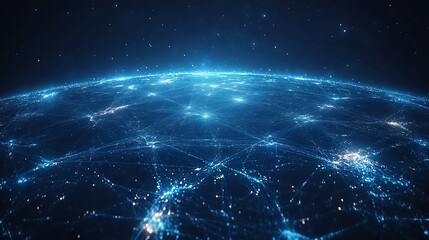 Global Digital Network Connections, A digital representation of Earth with glowing network connections spanning continents