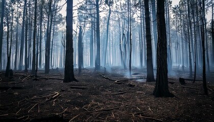 Obraz premium Charred tree landscape after a forest fire