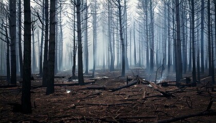 Fototapeta premium Charred tree landscape after a forest fire